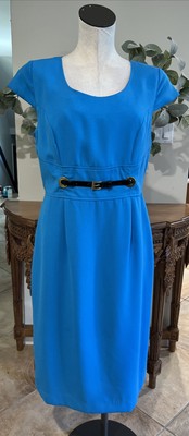 Chadwick s Women 12 Turquoise cap sleeve midi sheath dress VV