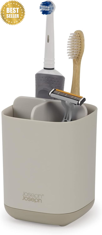 Easy-Store - Toothbrush Holder Caddy Bathroom Storage, Compact- Ecru