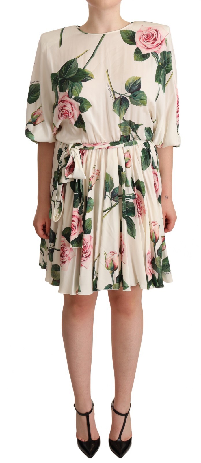 

DOLCE - GABBANA Платье Белая роза, эластичный шелк, плиссировка, IT42/US8/ Рекомендуемая розничная цена: 3000 долларов США, Белый