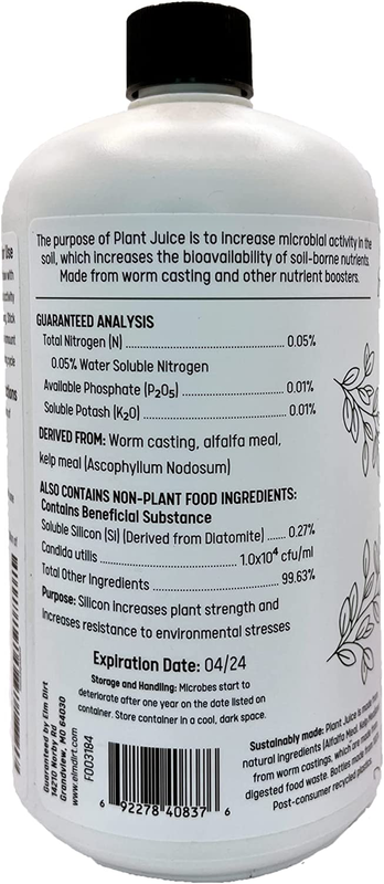 Elm Dirt Plant Juice Organic Fertilizer for All Plants - Indoor or Outdoor (1 Bo