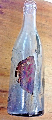 Antique Beer Bottle Slug Plate Bubbles Glass Mahanoy City PA Chas Kaier Brewing