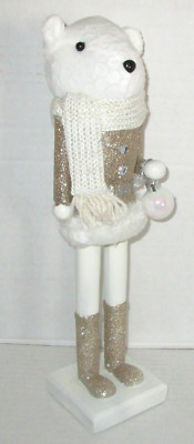 CHRISTMAS NUTCRACKER ~ 14'' ~ WHITE  BEAR DRESSED IN GOLD GLITTERED OUTFIT