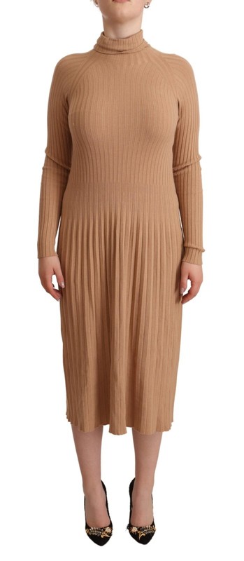 Kontatto Robe Fourreau Marron Viscose Col RoulÃ© Manches Longues Midi Un Taille