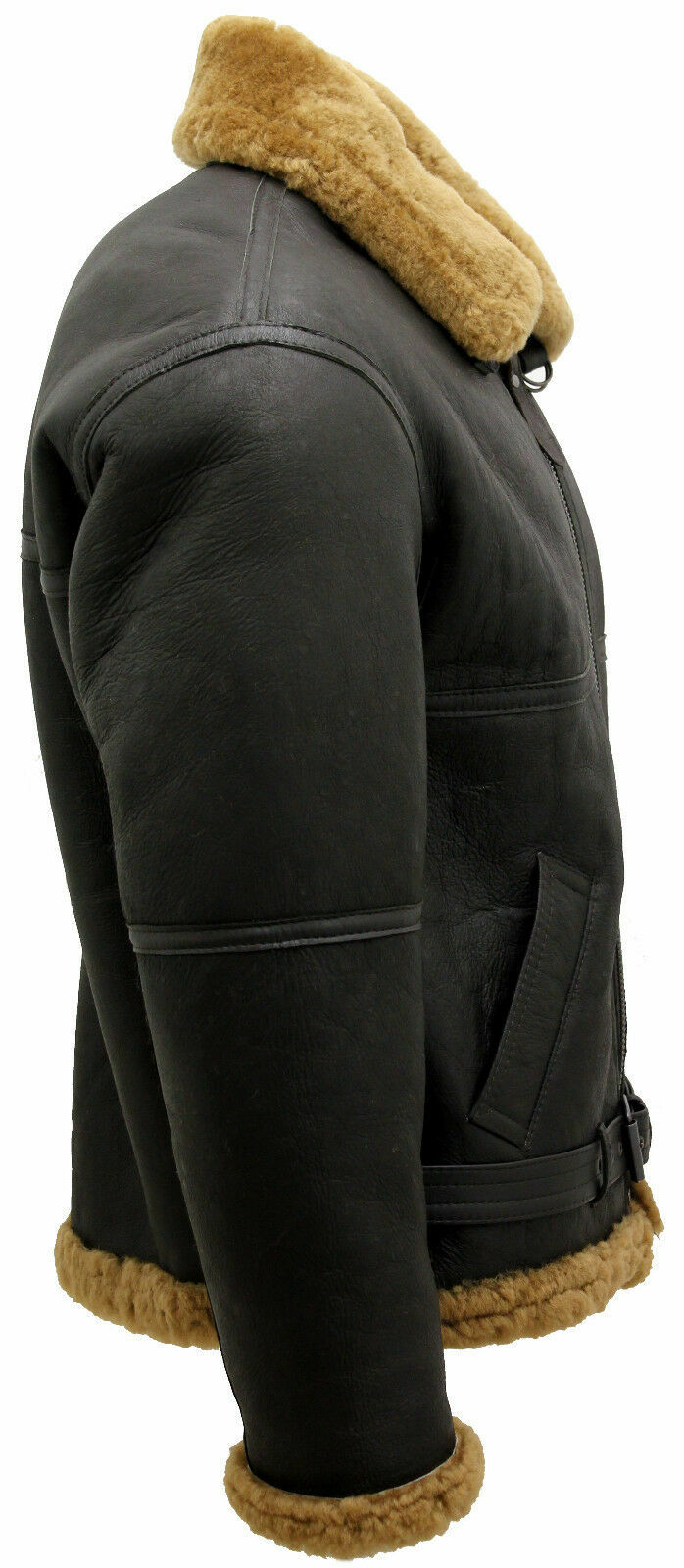 Pre-owned Infinity Men's Brown Raf Real Shearling Sheepskin Flying Leather Jacket With Ginger Fur
