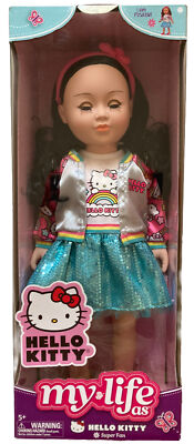 My Life as Poseable Hello Kitty Super Fan 18  Doll Black Hair, Brown Eyes NEW