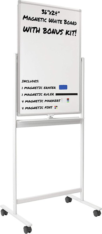 Mobile Dry Erase Whiteboard - Rolling White Board with Casters and Stand, 36X24