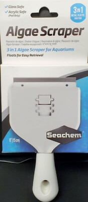 SEACHEM ALGAE SCRAPER 3 N 1 that FLOATS for  AQUARIUMS  6 INCH 