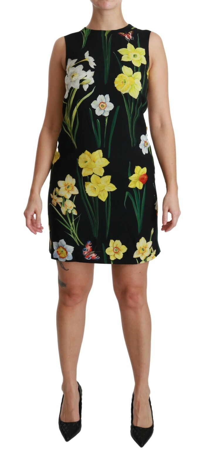 

DOLCE - GABBANA Платье-футляр без рукавов черного цвета с цветочным принтом Mini IT38 /US4/ Рекомендуемая розничная цена 3500 долларов США, Черный