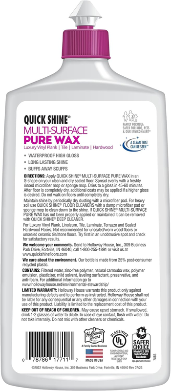 Pure Floor Wax, 27Oz, Buffable Waterproof Finish for Regular and Hardwood Floors