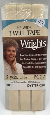Wrights Twill Tape 1/2'' Wide 301 Oyster 028 3-Yards PC02
