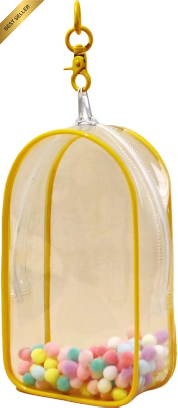 Yellow Clear Figure Display Bag with Keychain Waterproof Zipper Doll Storage Cas