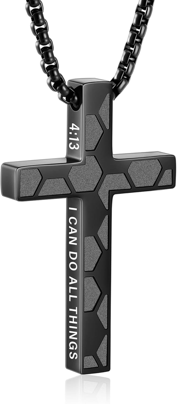 Soccer Cross Necklace for Men and Boys, Stainless Steel Bible Verse Pendant with
