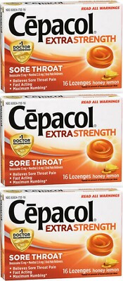 Cepacol HONEY LEMON Sore Throat Lozenges 16 ct ( 3 boxes ) ^
