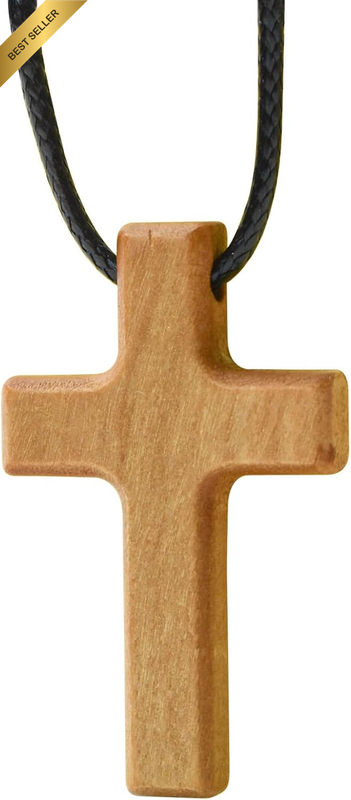 Natural Wood Cross Pendant Necklace Tapered Wooden Cross Necklace with Adjustabl