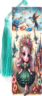 PRINCESS IN GREEN DRESS/CASTLE/BIRD FLOWERS/UNIQUE EXQUISITE LAMINATED BOOKMAKER