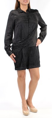 

Женский черный комбинезон на пуговицах DKNY в тонкую полоску с манжетами и воротником Размер