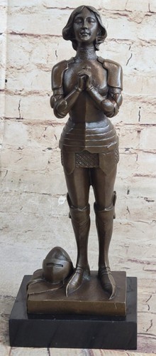 Signed Leonard Bronze Statue French Hero Sculpture Saint Joan of Arc Artwork