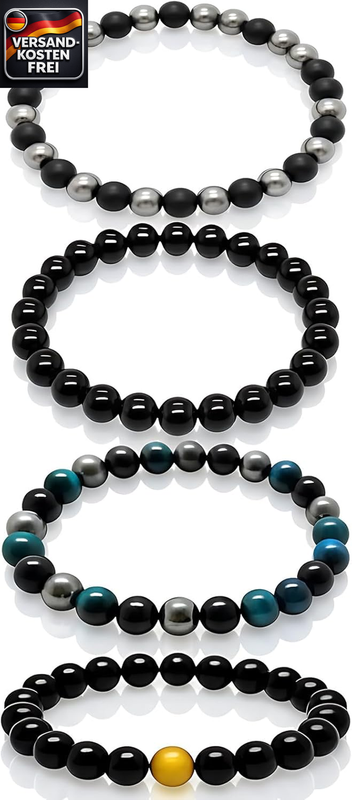 Schwarzes Turmalin Armband Set 8 mm Schutz gegen negative Energie dehnbar für Damen Herren