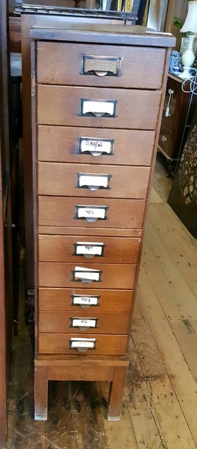 Wooden Vintage Office Filing Drawers Storage Artists Antiques