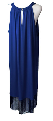 NWT - Chico's Dress Size 3 Fringed Midi Royal Blue Lined Sleeveless 