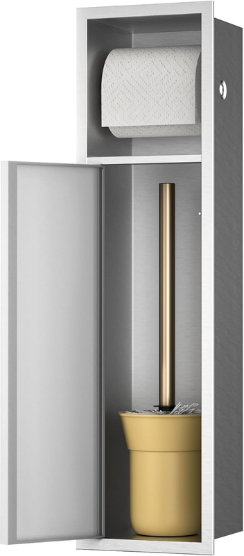 Toilet Paper Niche, Recessed Toilet Brush Holder with Cabinet, 304 Stainless Steel Toilet Paper Holder for Bathroom Renovation (Silver)