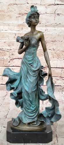 Elegant Bronze Showroom Actress Statue on Black Marble Base, Special Patina Sale
