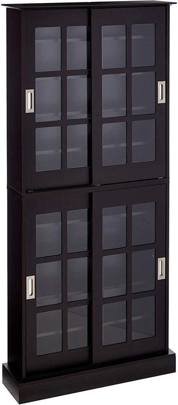 Media Storage Cabinet Espresso - Glass Sliding Doors for CD/