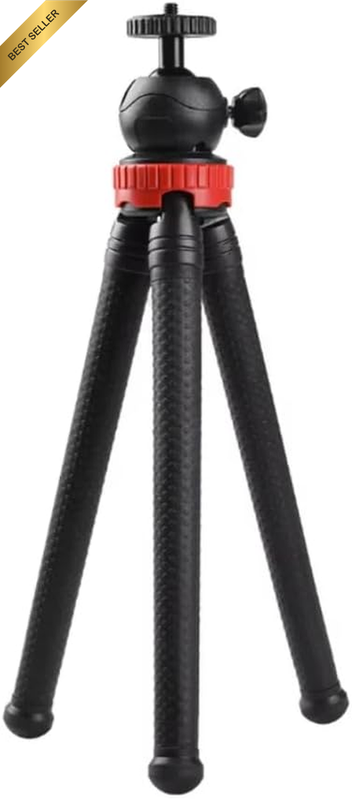 Flexible Mini Octopus Tripod, Portable Phone Holder with Ball Head, Black and Re