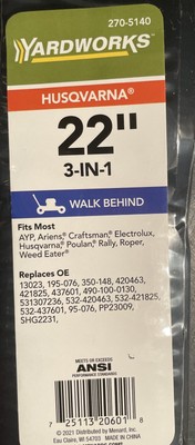 Yardworks  22'' 3-IN-1 Husqvarna Lawn Mower Blade