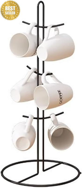 Metal Coffee Mug Tree Stand, 6 Hooks, Black, Counter Kitchen Organiser