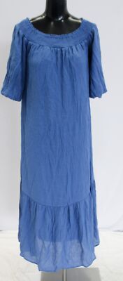 Robert Louis Women's Smocked Neck Puff Sleeve Maxi Dress JJ4 Denim Blue Small