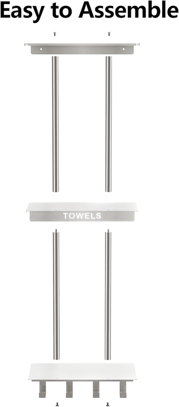 Bathroom Towel Storage, Towel Racks for Bathroom with 3-Tier Shelf & 4 Hooks, To