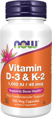 Supplements, Vitamin D-3 & K-2, 1,000 IU/45 Mcg,Plus Cardiovascular Support*, Su