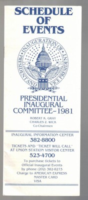 1981 Ronald Reagan Presidential Inauguration Schedule of Events booklet