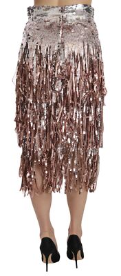 Pre-owned Dolce & Gabbana Skirt Sequin Embellished Fringe Midi Pencil It44/ Us10 /l $10600 In Gray