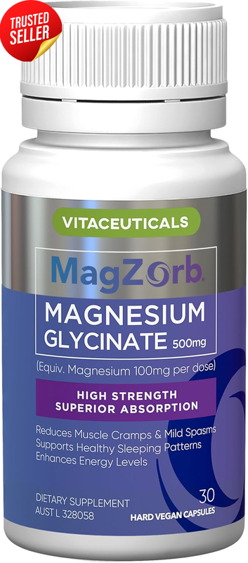 Magzorb Magnesium Glycinate 500mg 30 Capsules Muscle Cramps Sleep Support Vegan