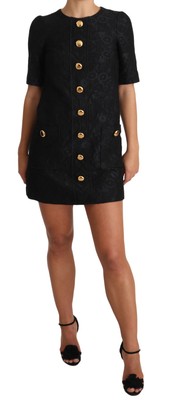 Pre-owned Dolce & Gabbana Dress Black Button Embellished Jacquard Mini It36/ Us2 /xs $2280