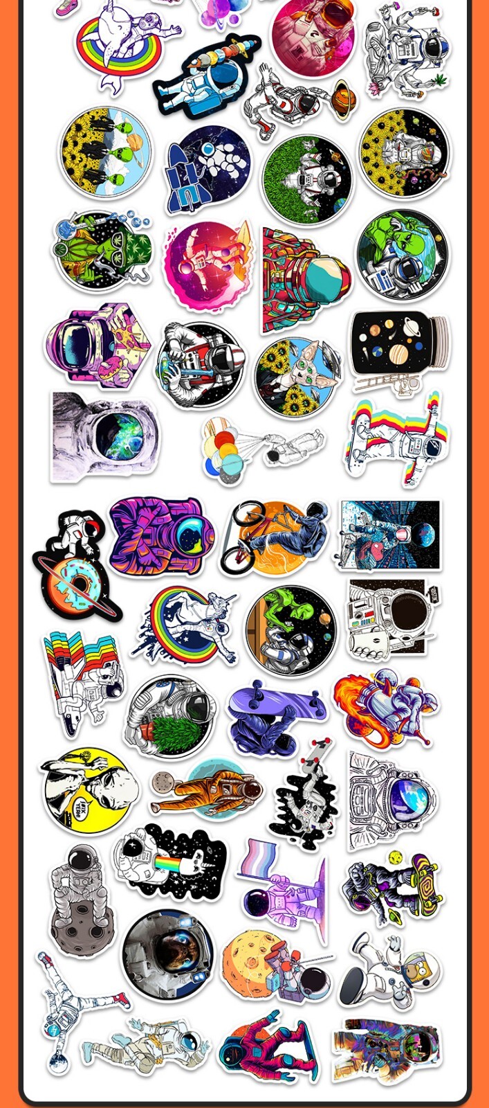 50Pcs Stickers Astronaut NASA Alien Skateboard Laptop Luggage Car Graffiti Vinyl
