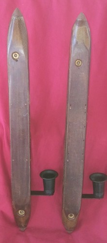 PAIR OF VINTAGE WOODEN LOOM SHUTTLES/CANDLE HOLDERS WALL SCONCE