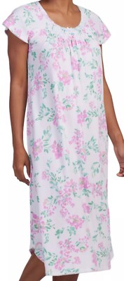 Miss Elaine Cottonessa Nightgown Loungewear Sz 3X - White Pink Floral -New