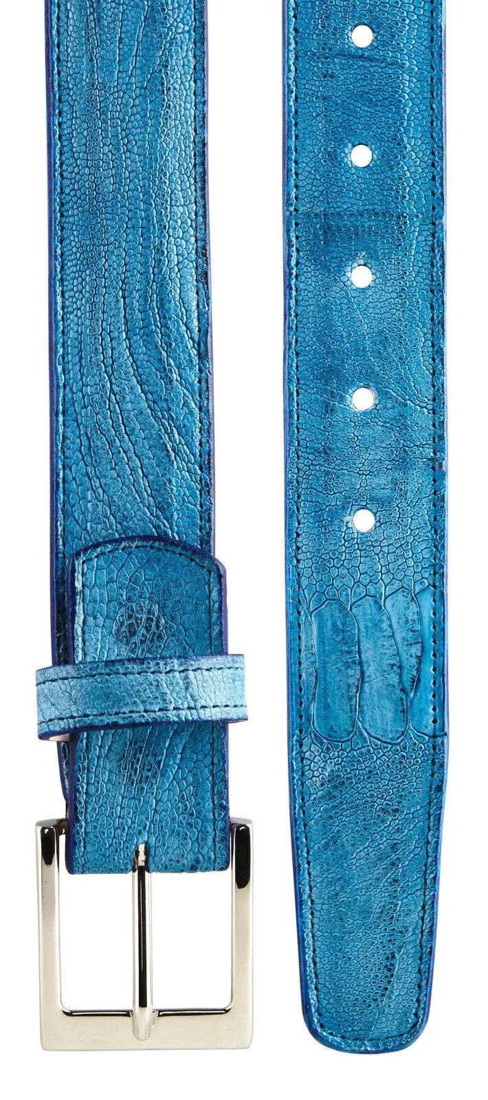 Pre-owned Belvedere Men's  Belt Genuine Ostrich Leg Up To Size 44 Style 2000 Ocean Blue