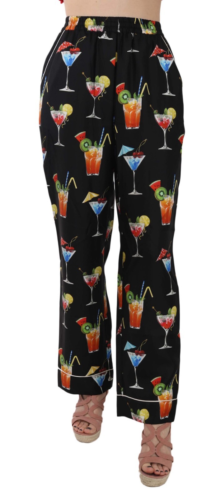 

Брюки DOLCE - GABBANA Черные пижамные брюки с коктейльным принтом IT46 / US12/  $1300, Черный