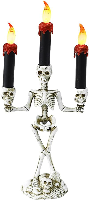 LED Halloween Candelabra Triple Skeleton Flameless Candle Holder Stand Flickerin