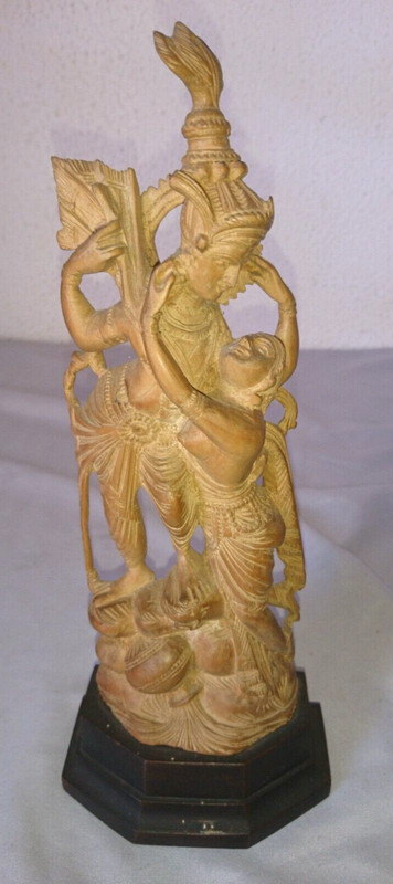Ancienne Statuette Deesse Radha Krishna Dieu De L Armour Hindou Indonesie Bois