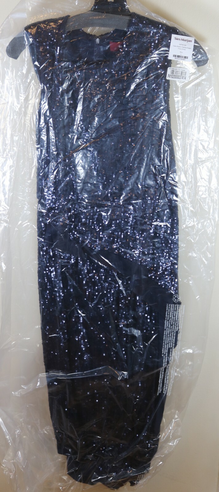 Pre-owned Sies Marjan Clare Stretch Pailette Drape Front Sequin Dress Navy Brand In Blue