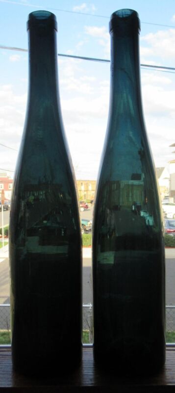 Outstanding Exceptional Pair of Sparkling Attic Mint Blue Hock Wine Bottle 1 Bid