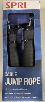 SPRI CABLE JUMP ROPE Adjustable 9 ft Covered Steel Cable Jump Rope, Black NEW