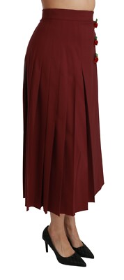 Pre-owned Dolce & Gabbana Skirt Wool Red High Waist Pleated Maxi It38/us4/xs Rrp $1350