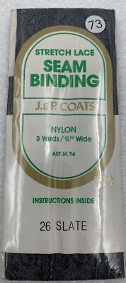 J&P Coats Seam Binding Stretch Lace 26 Slate Gray Accent Trim Sewing Notions VTG