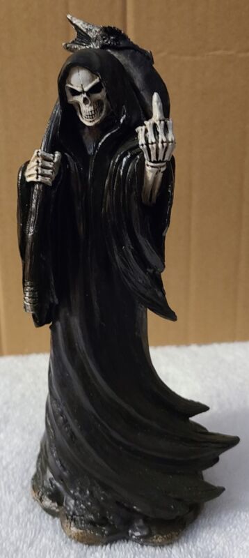 GRIM REAPER GROUCH MIDDLE FINGER FLIPPING BIRD FANTASY MYTHICAL FIGURINE